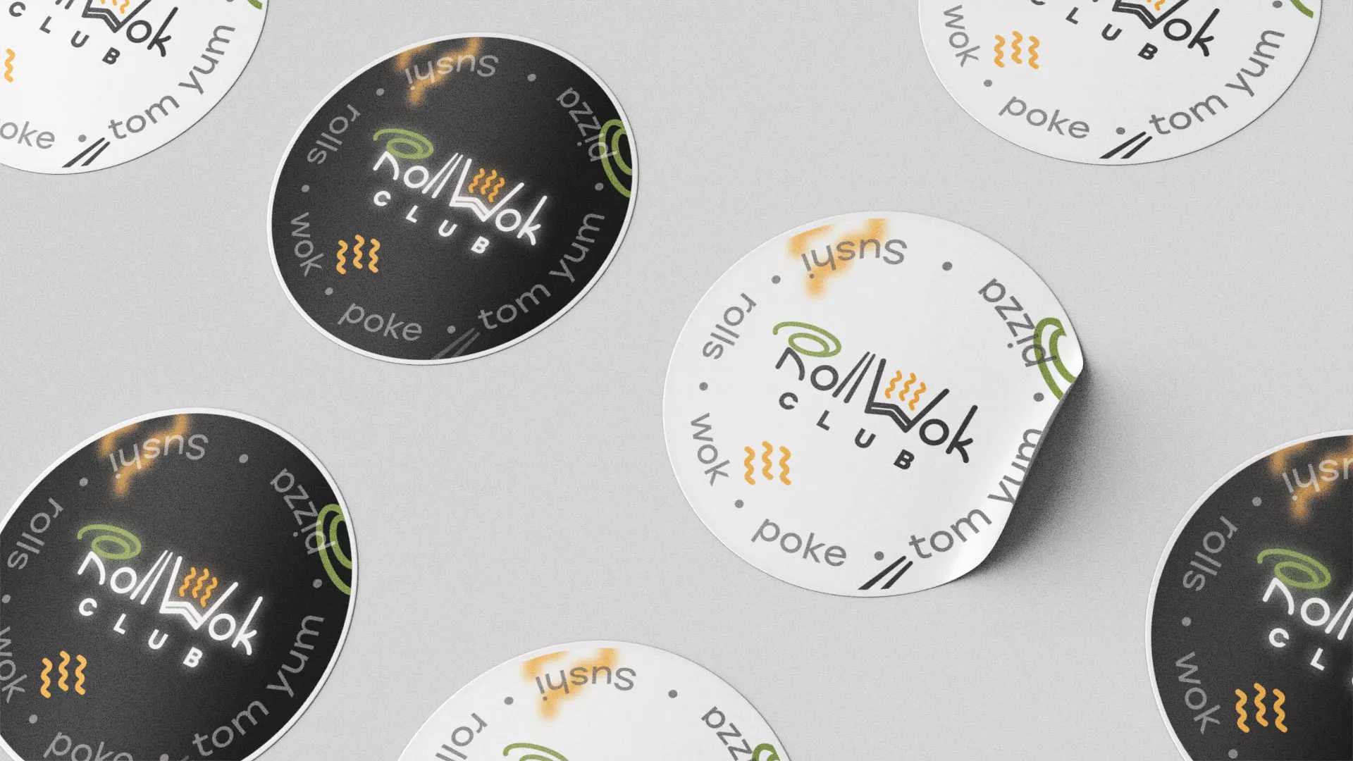 Разработка наклеек для суши-бара «Roll Wok Club» в Дмитриеве